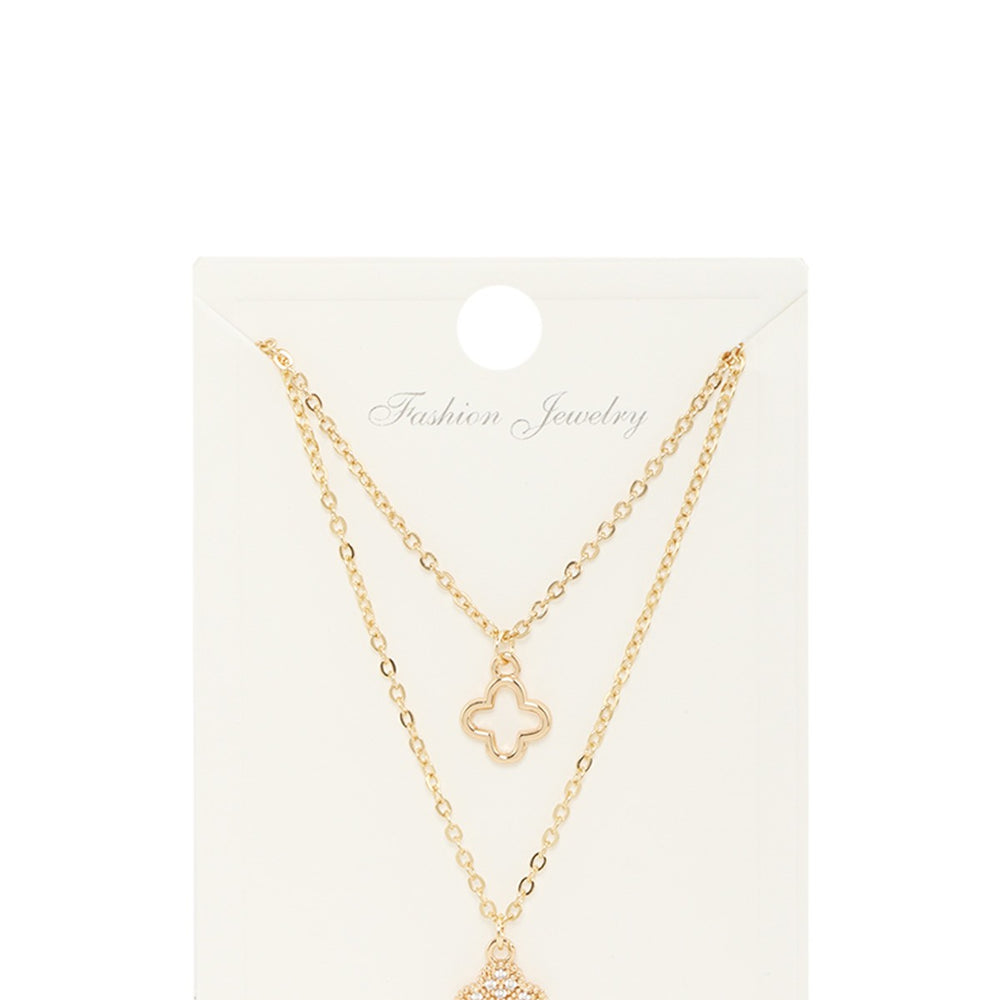 Double Layered Clover Pendant Necklace - Gold