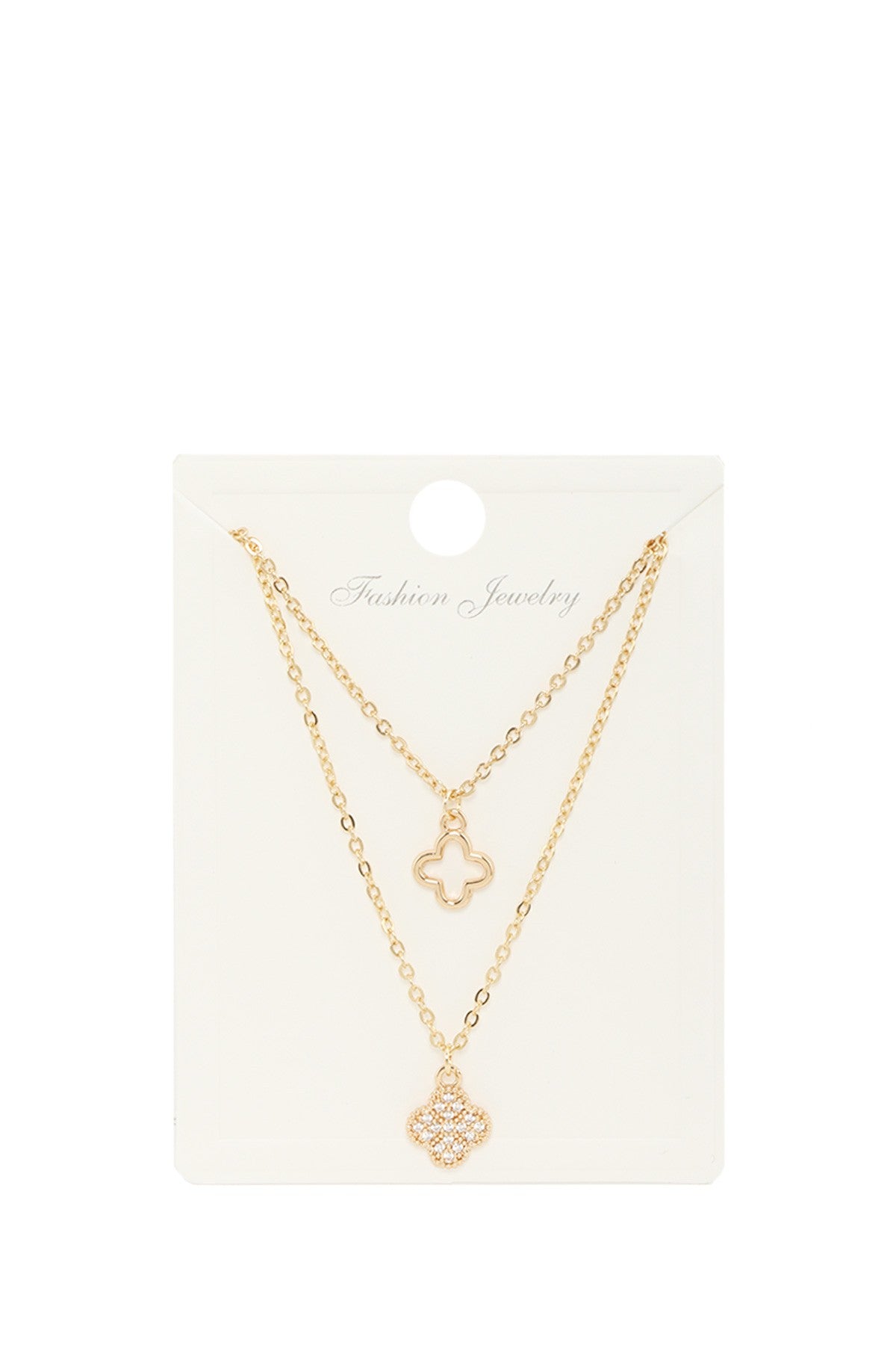 Double Layered Clover Pendant Necklace - Gold