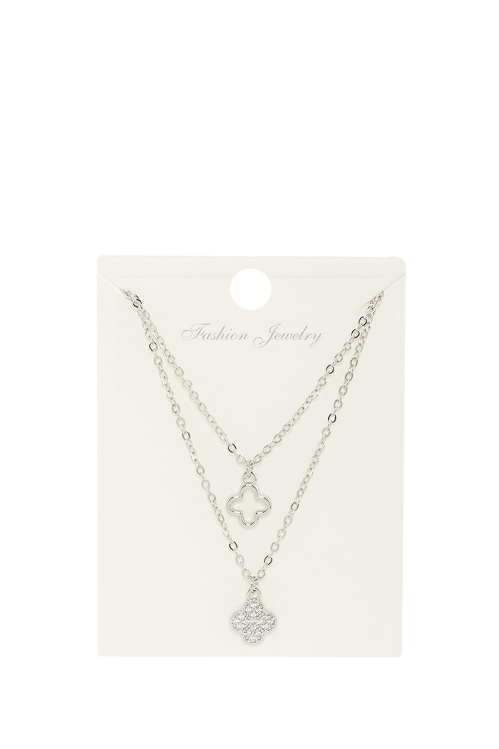 Double Layered Clover Pendant Necklace - Silver