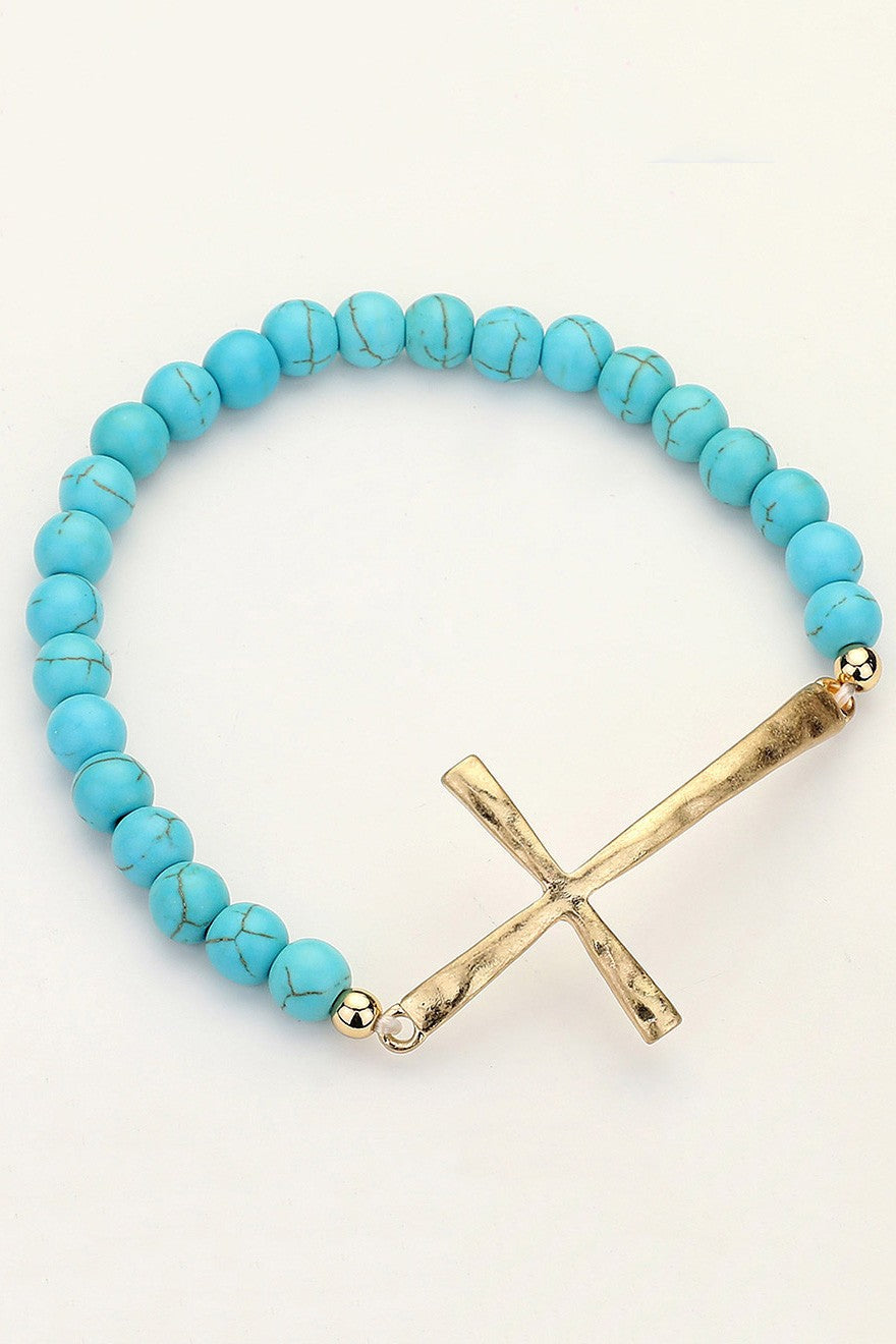 Beaded Cross Bracelet - Turquoise