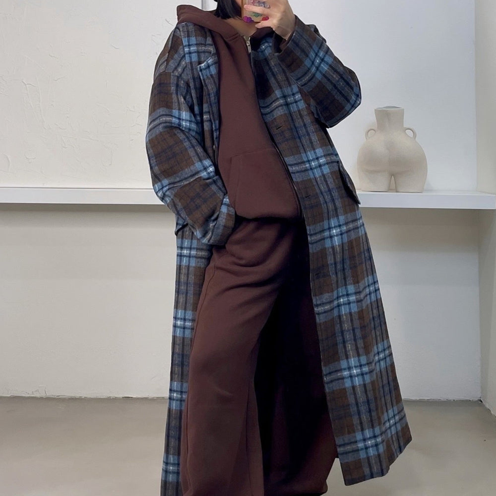 Zoe Plaid Coat - Blue/Brown