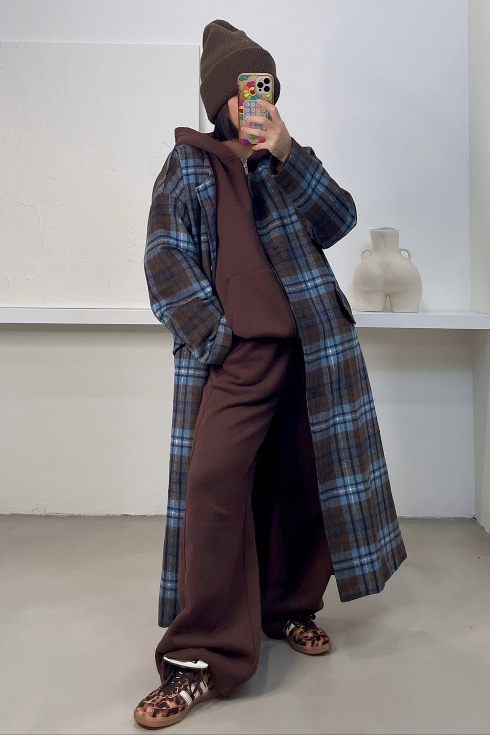 Zoe Plaid Coat - Blue/Brown