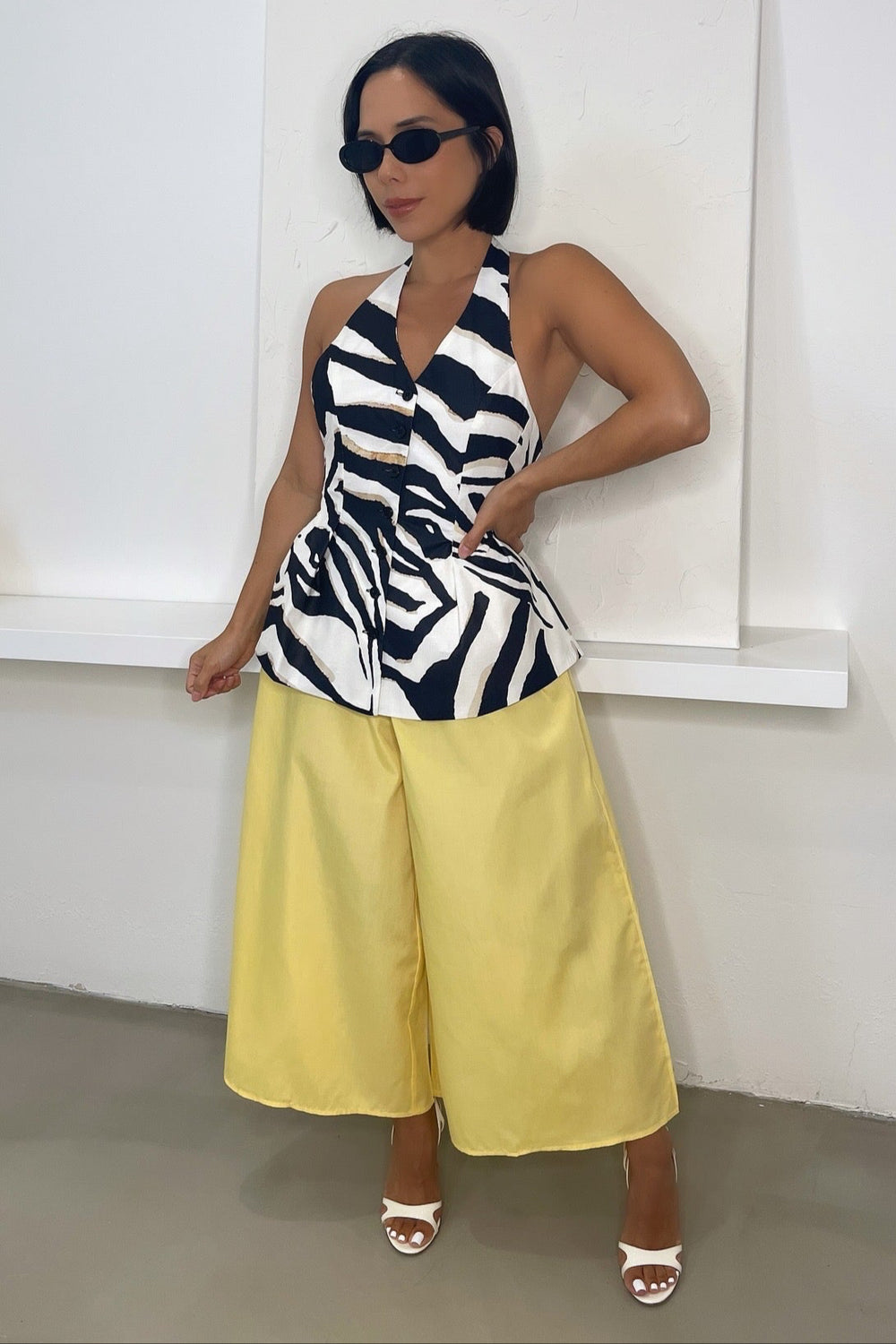 Bria Wide-Leg Cropped Pants - Yellow