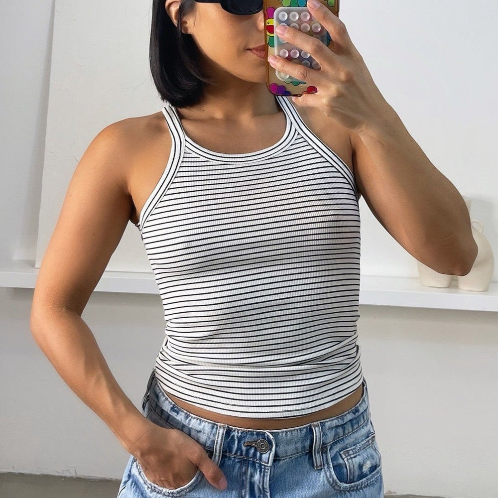 
                      
                        Leila Striped Tank - White/Black
                      
                    