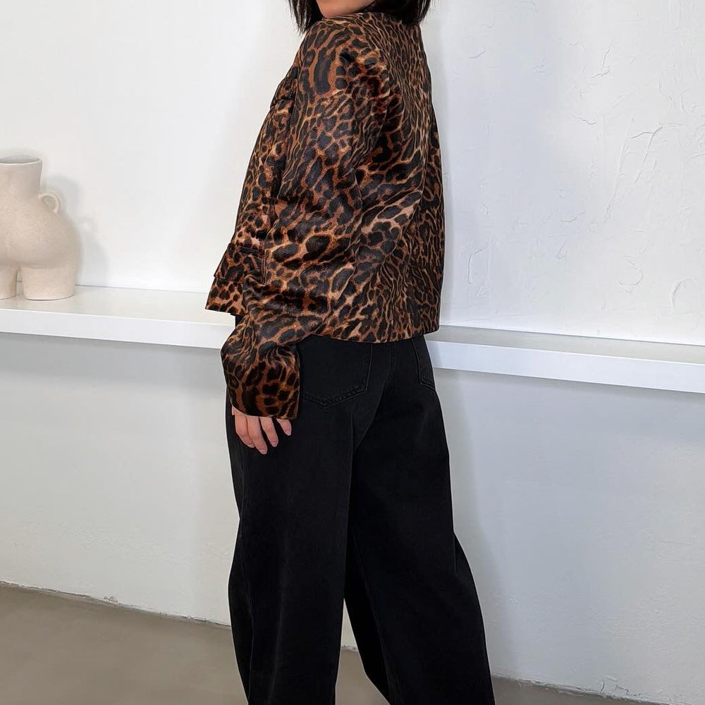 Mila Oversized Short Blazer - Leopard Print