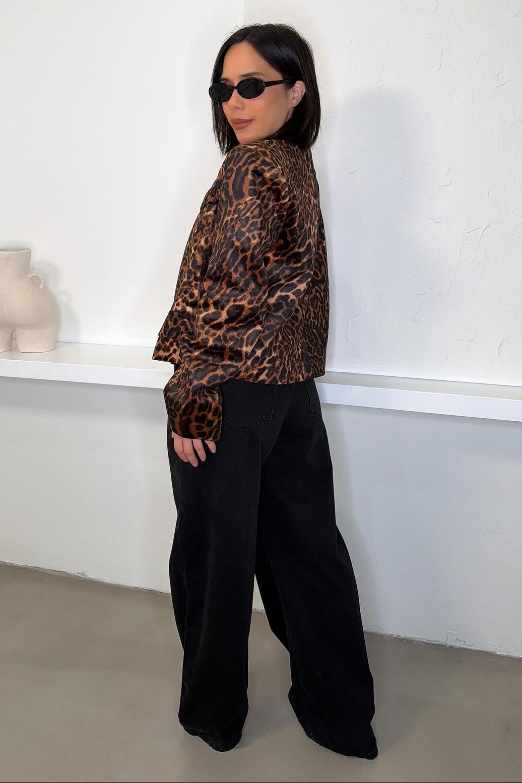 Mila Oversized Short Blazer - Leopard Print