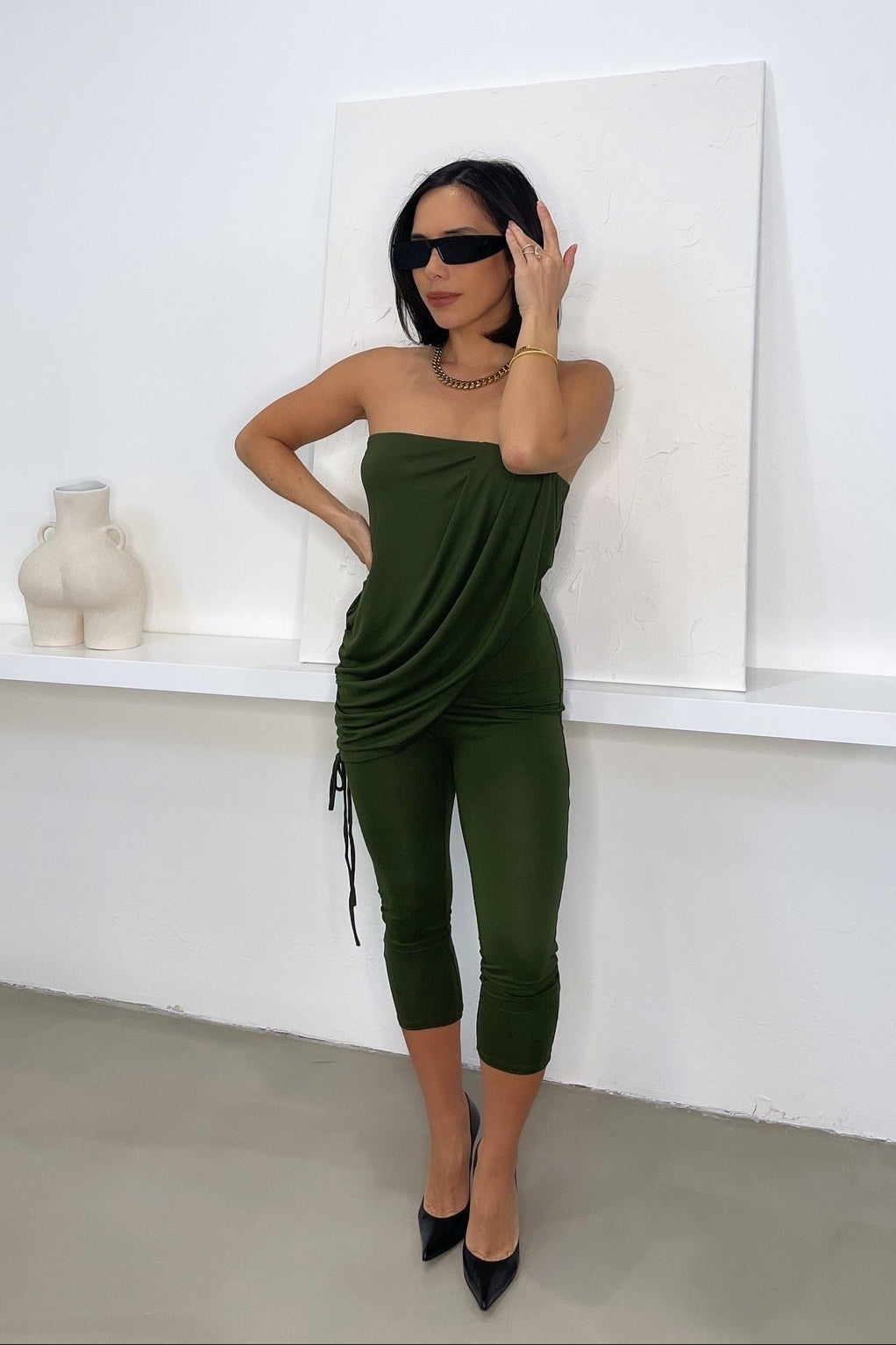 Brooke Capri Jumpsuit— Olive Green