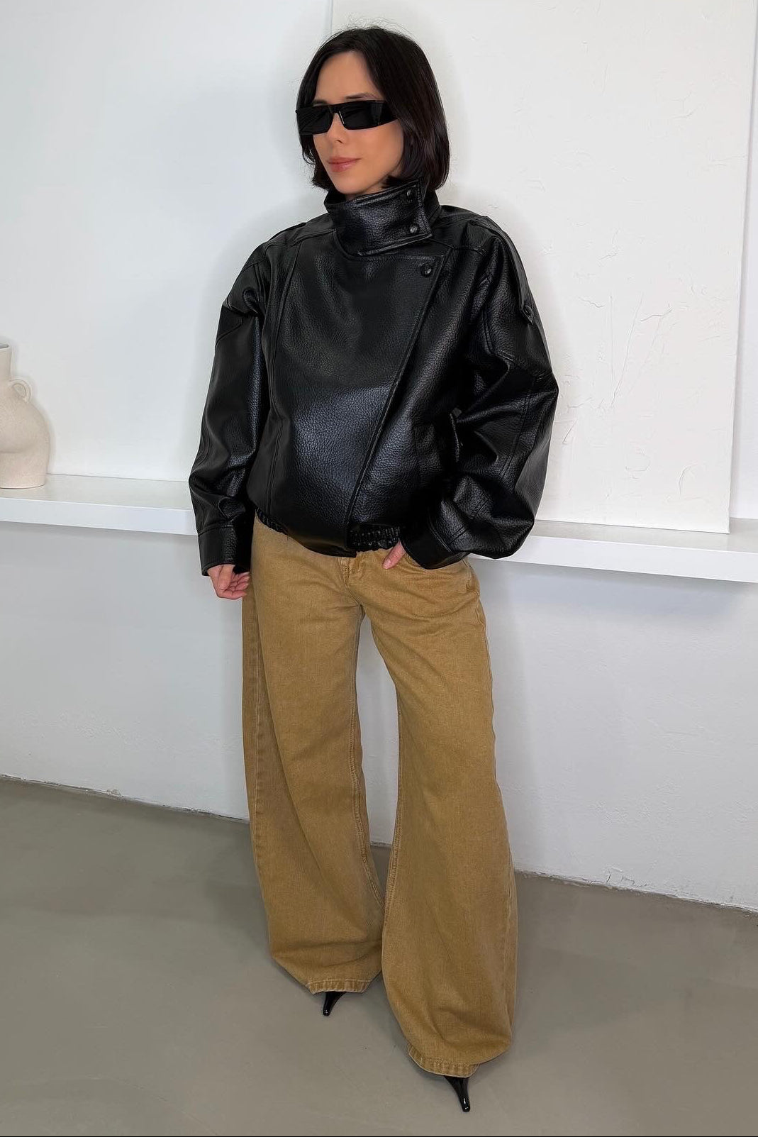 Monica Faux Leather Jacket - Black