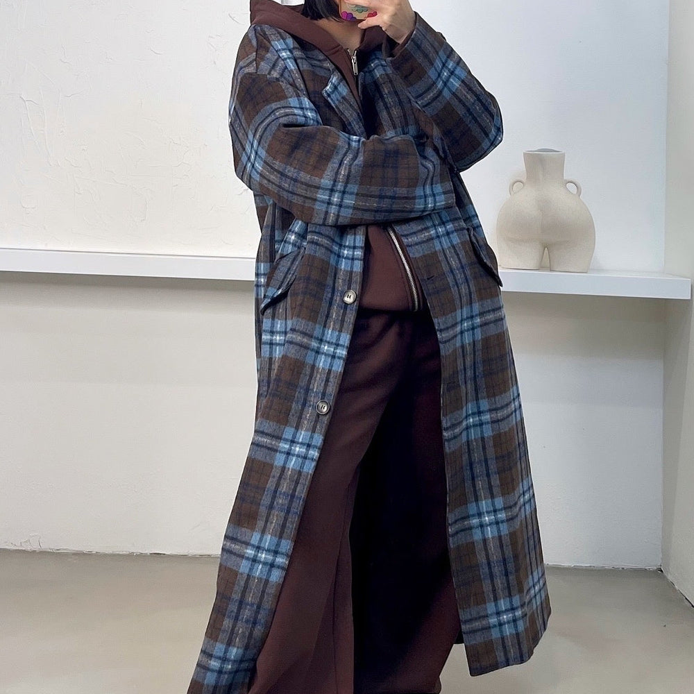 Zoe Plaid Coat - Blue/Brown