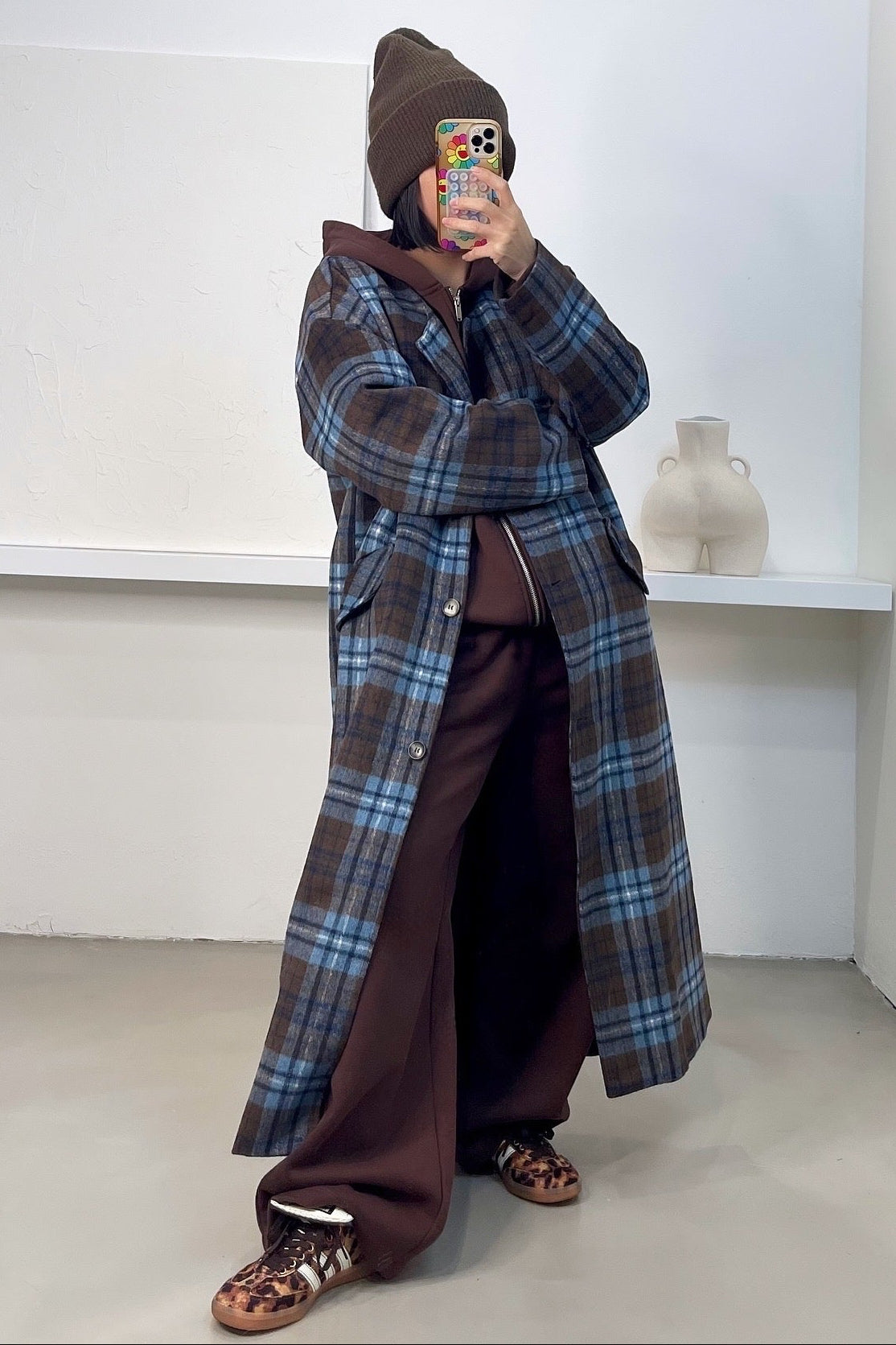 Zoe Plaid Coat - Blue/Brown