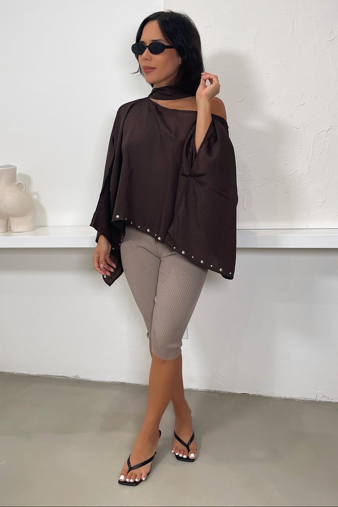 Jamila Off The Shoulder Top - Dark Brown