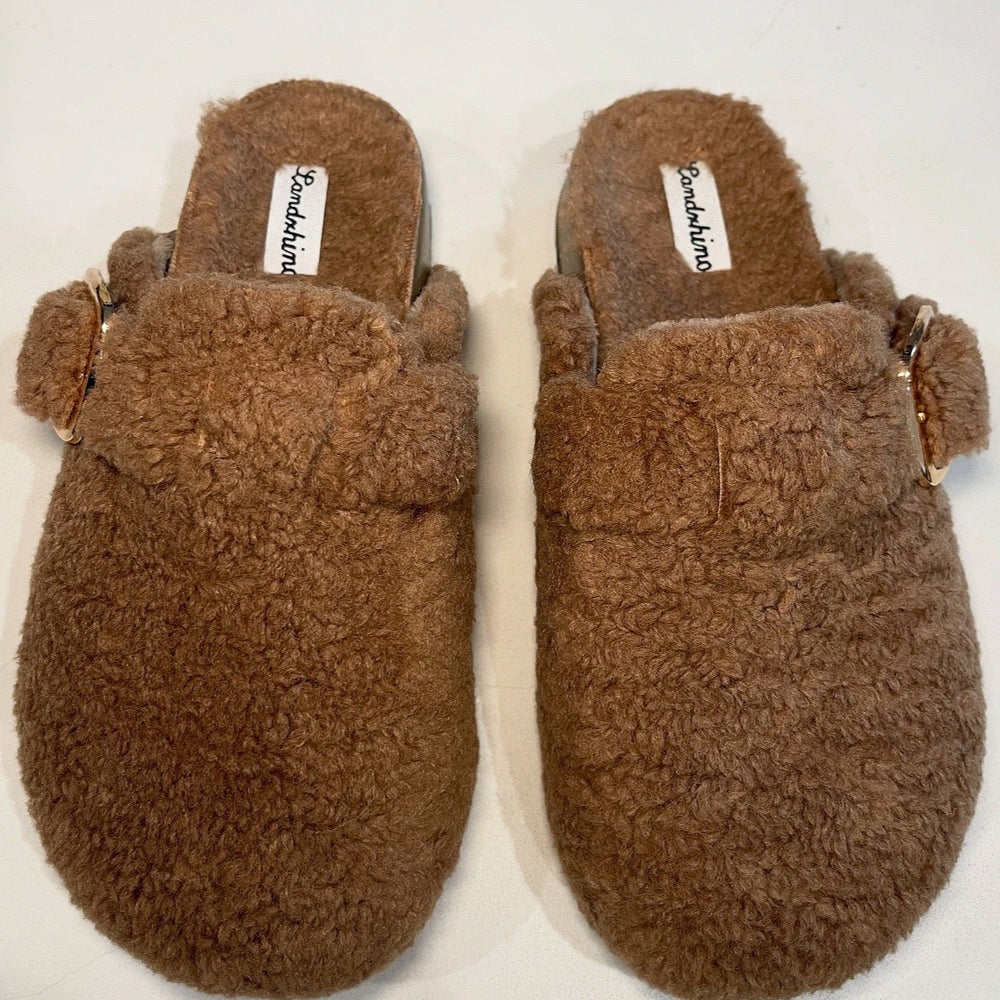 Shayla Faux Teddy Buckle Mules - Brown