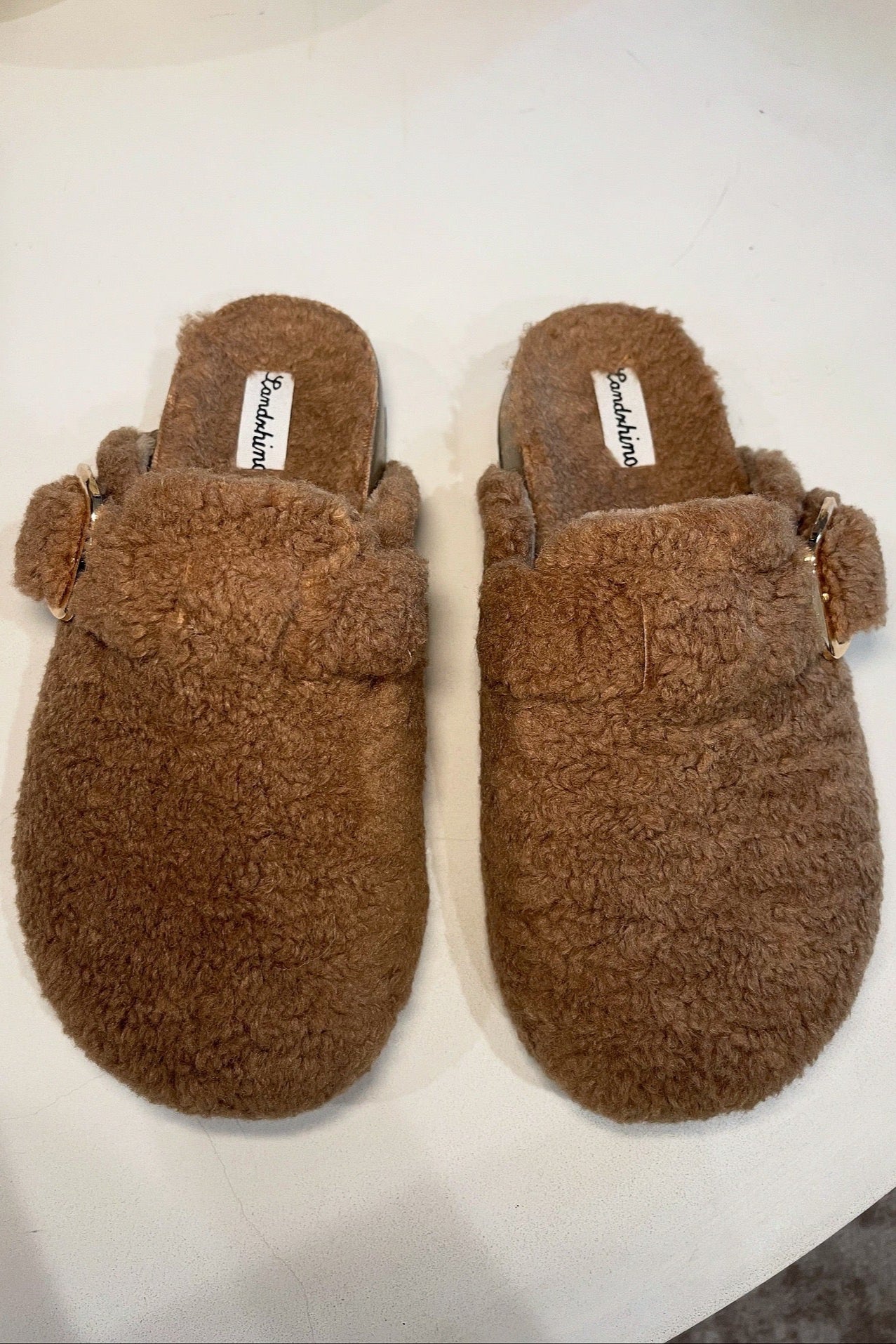 Shayla Faux Teddy Buckle Mules - Brown