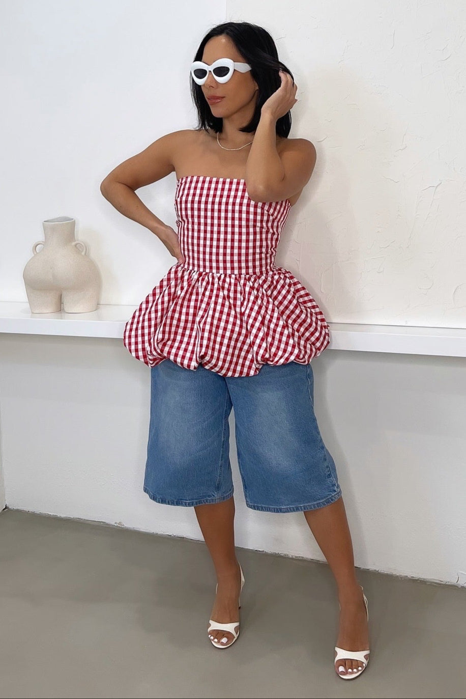 Cherry Ruffle Top - Gingham Red
