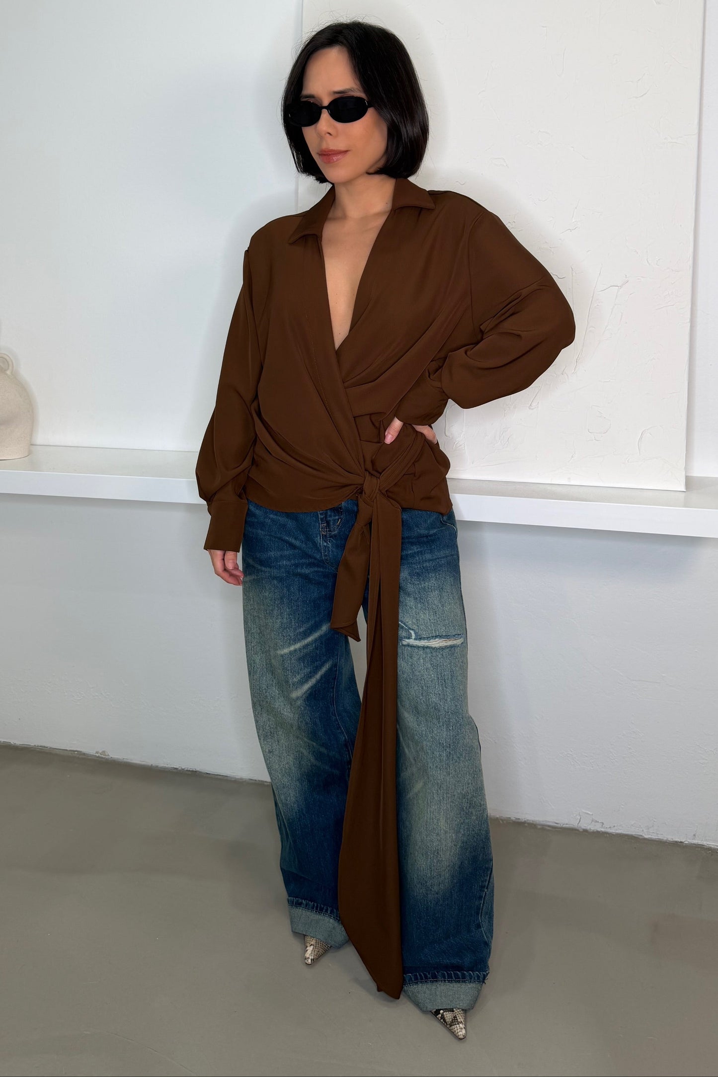 Farah Wrap Blouse - Brown