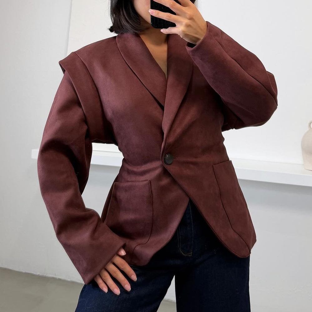 Leina Faux Suede Blazer - Brown