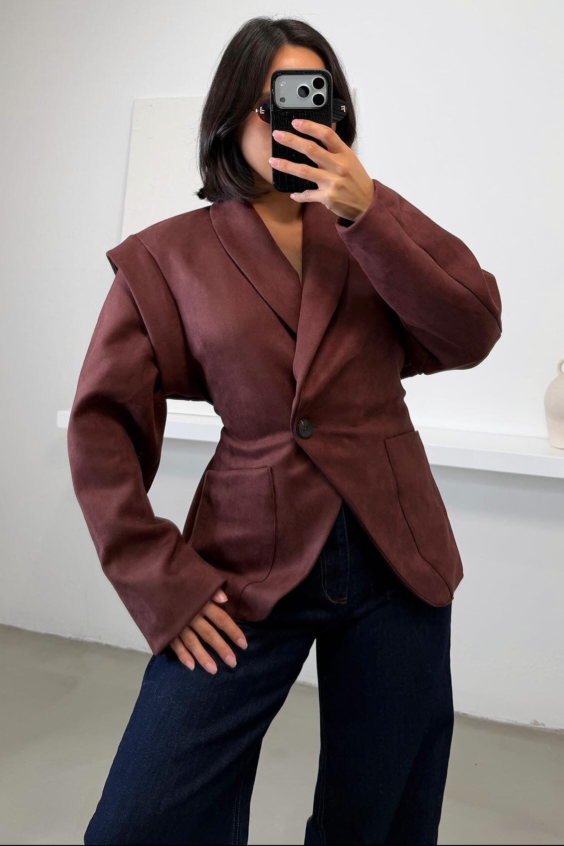 Leina Faux Suede Blazer - Brown