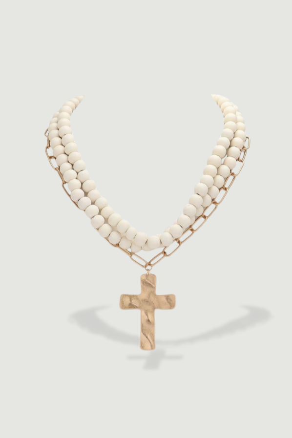 Chunky Layered Cross Necklace - Ivory