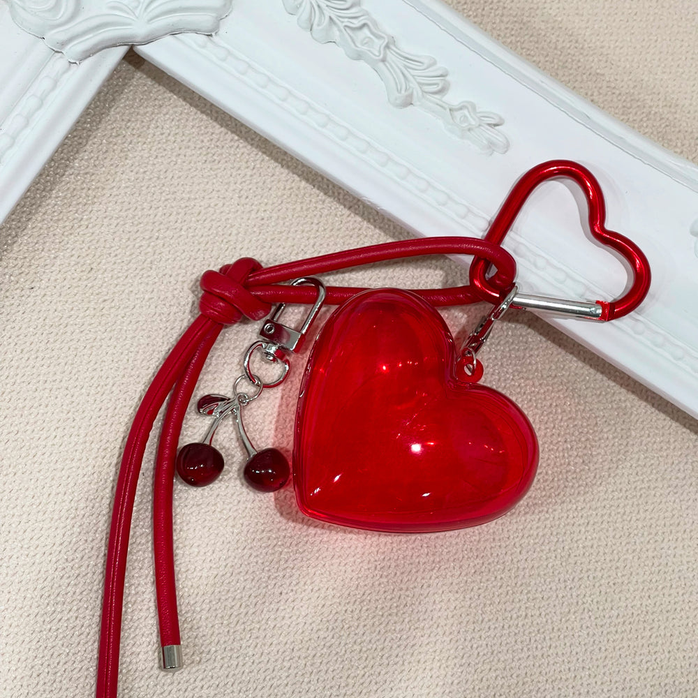 Heart & Cherries Bag Charm- Red