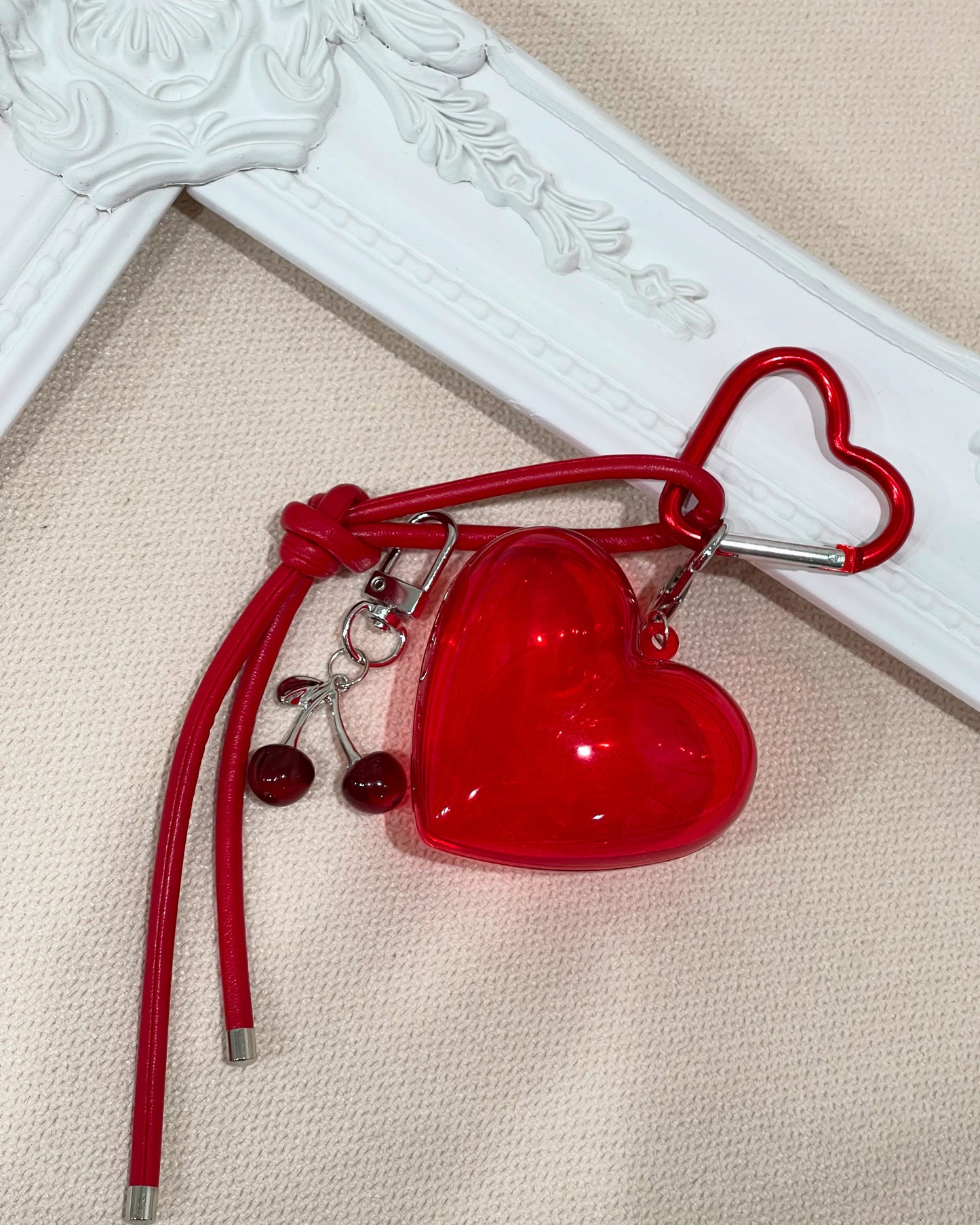 Heart & Cherries Bag Charm- Red