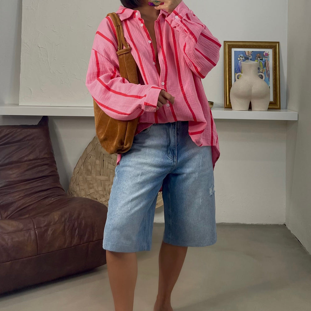 Quinn Oversized Shirt - Pink/Red