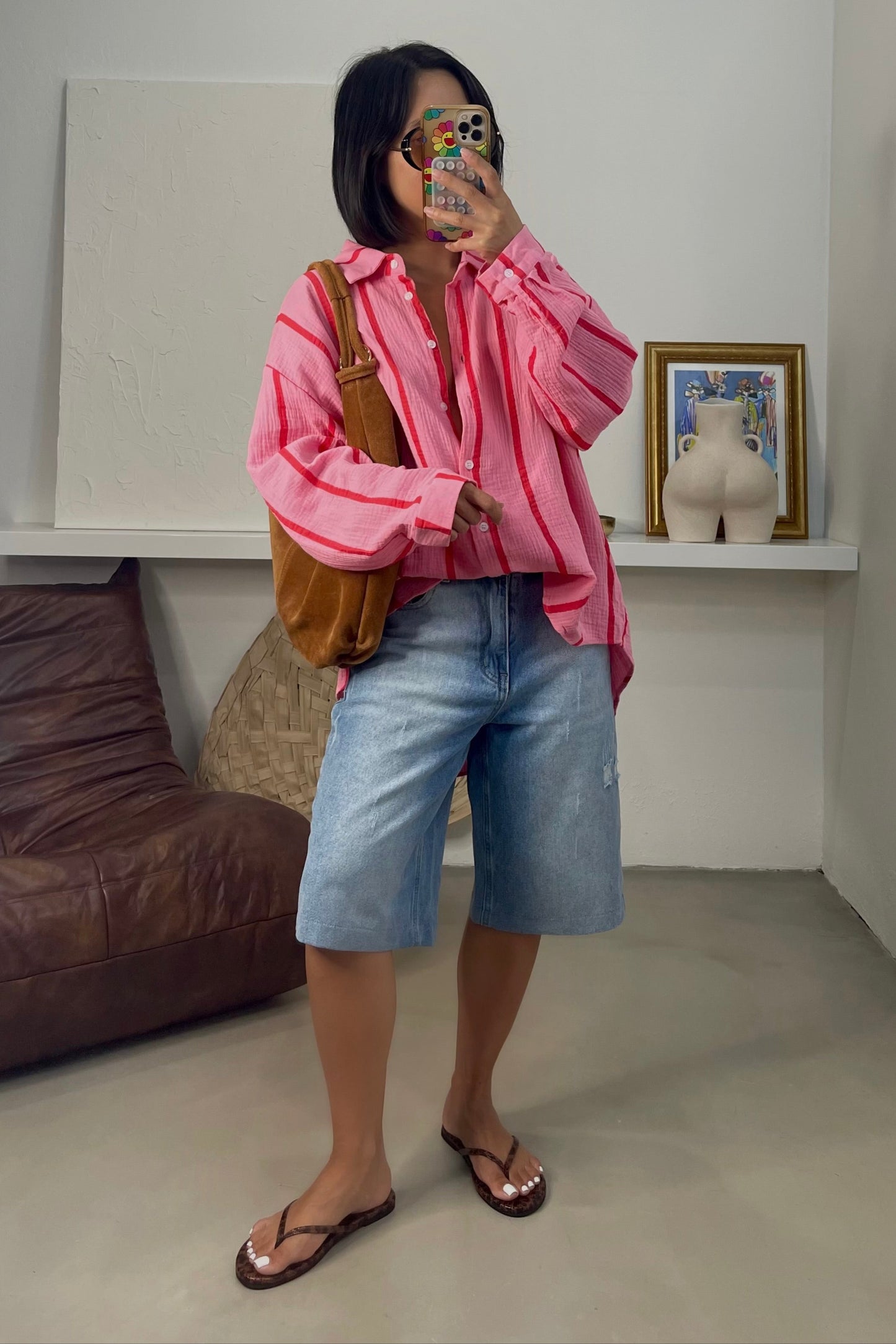 Quinn Oversized Shirt - Pink/Red