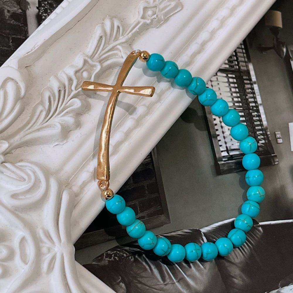 Beaded Cross Bracelet - Turquoise