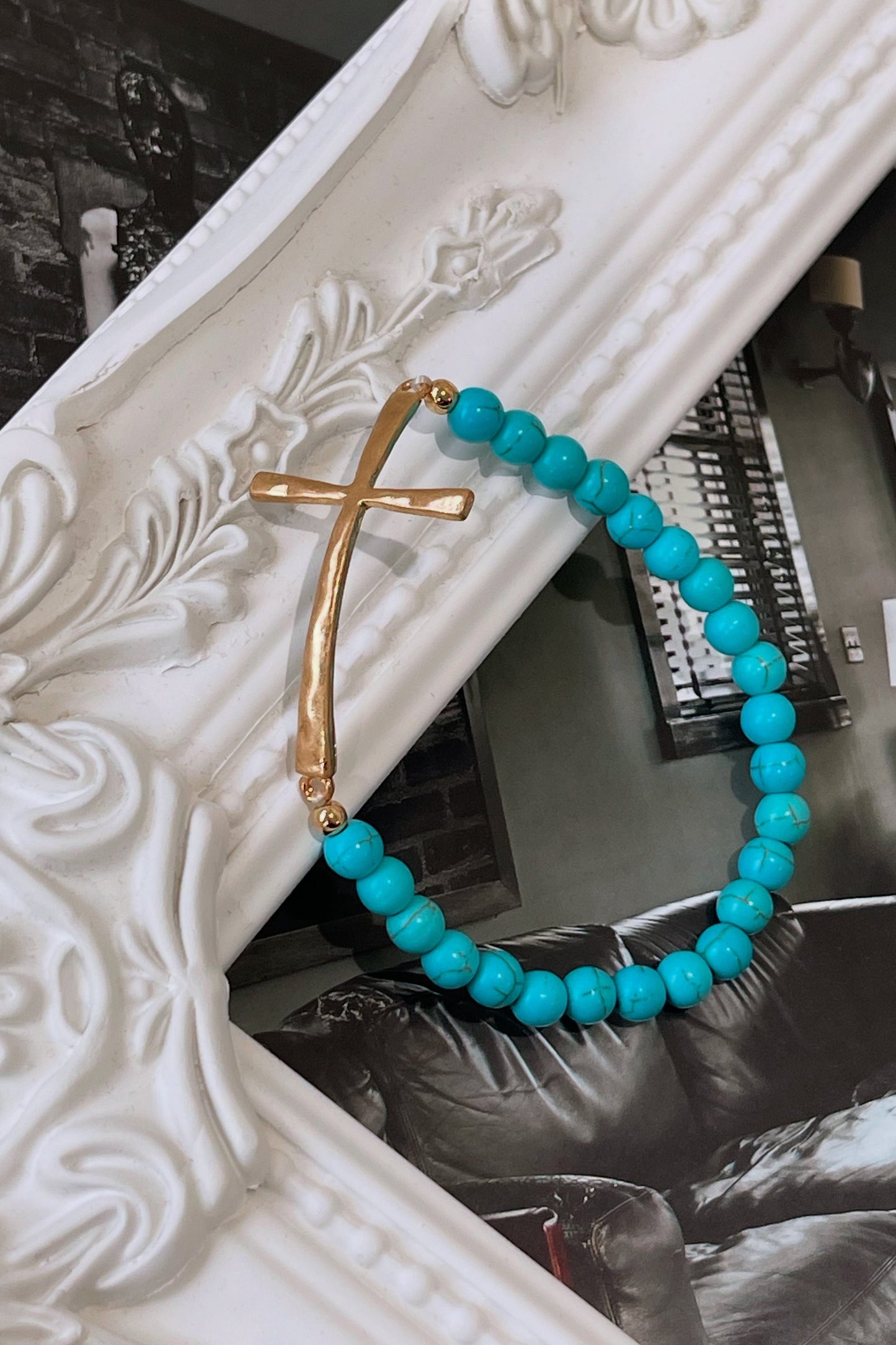 Beaded Cross Bracelet - Turquoise