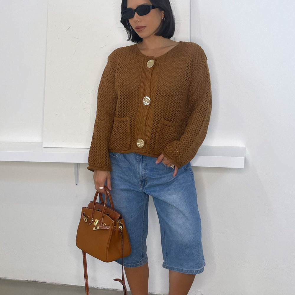 Bella Chunky Knit Cardigan - Cognac - Trice Boutique