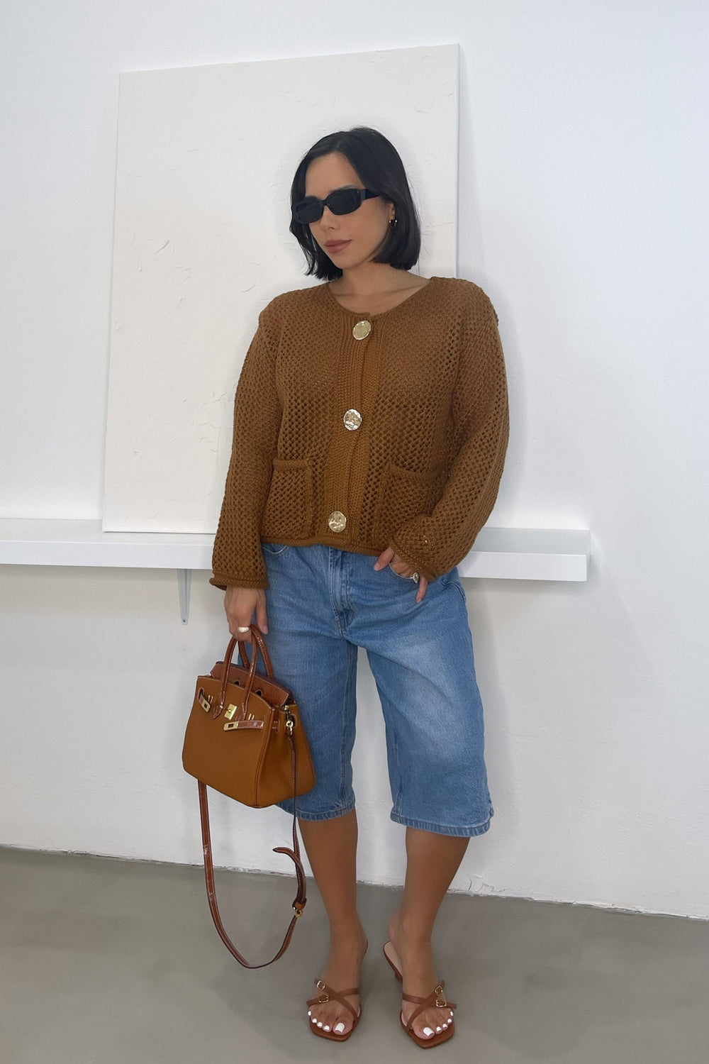 Bella Chunky Knit Cardigan - Cognac - Trice Boutique