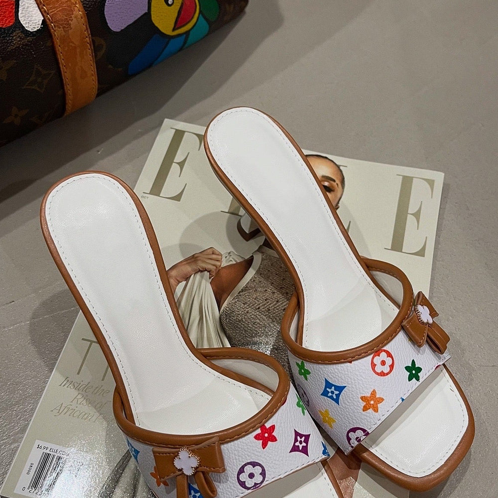 Ava Bow Mules - White/Combo