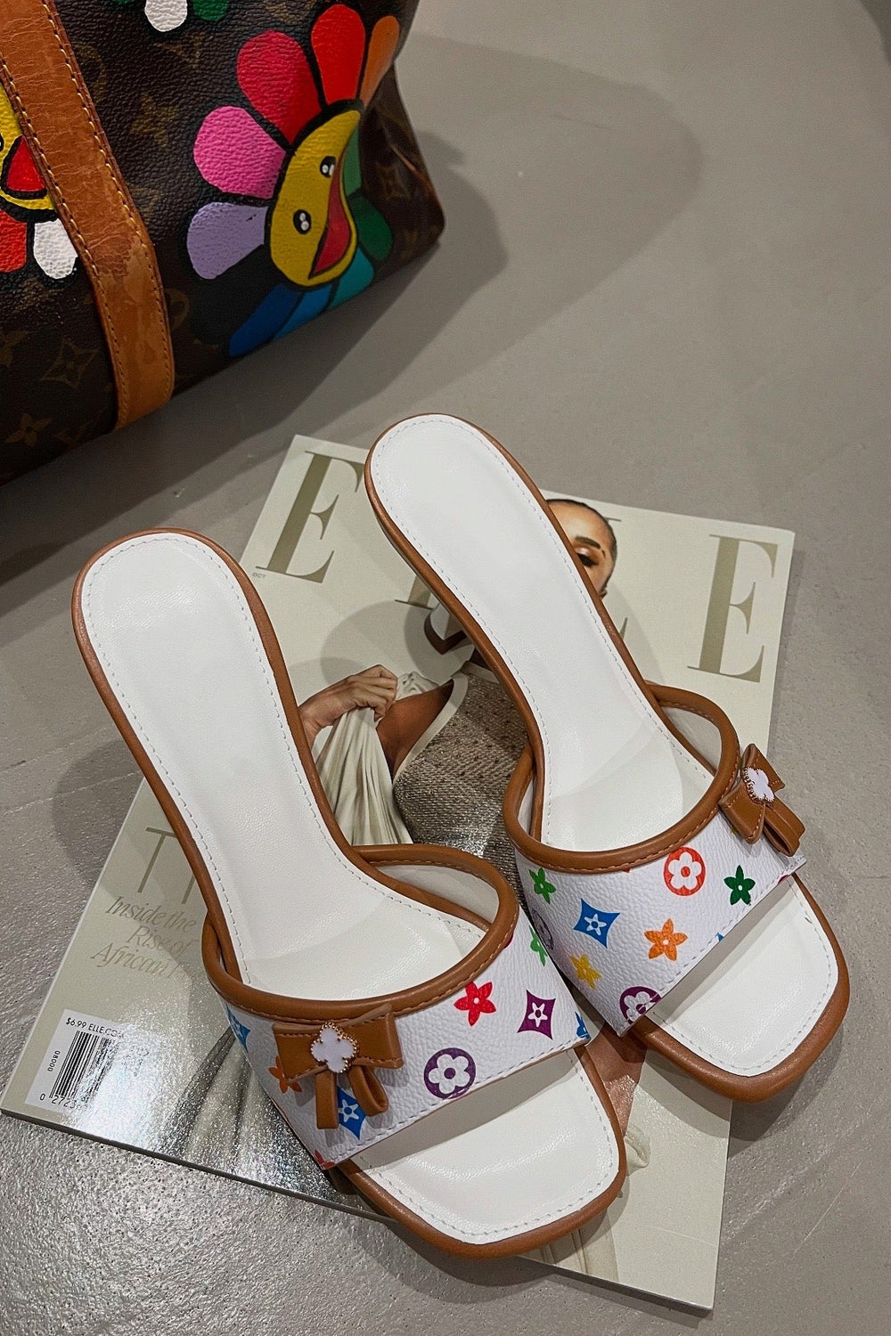 Ava Bow Mules - White/Combo