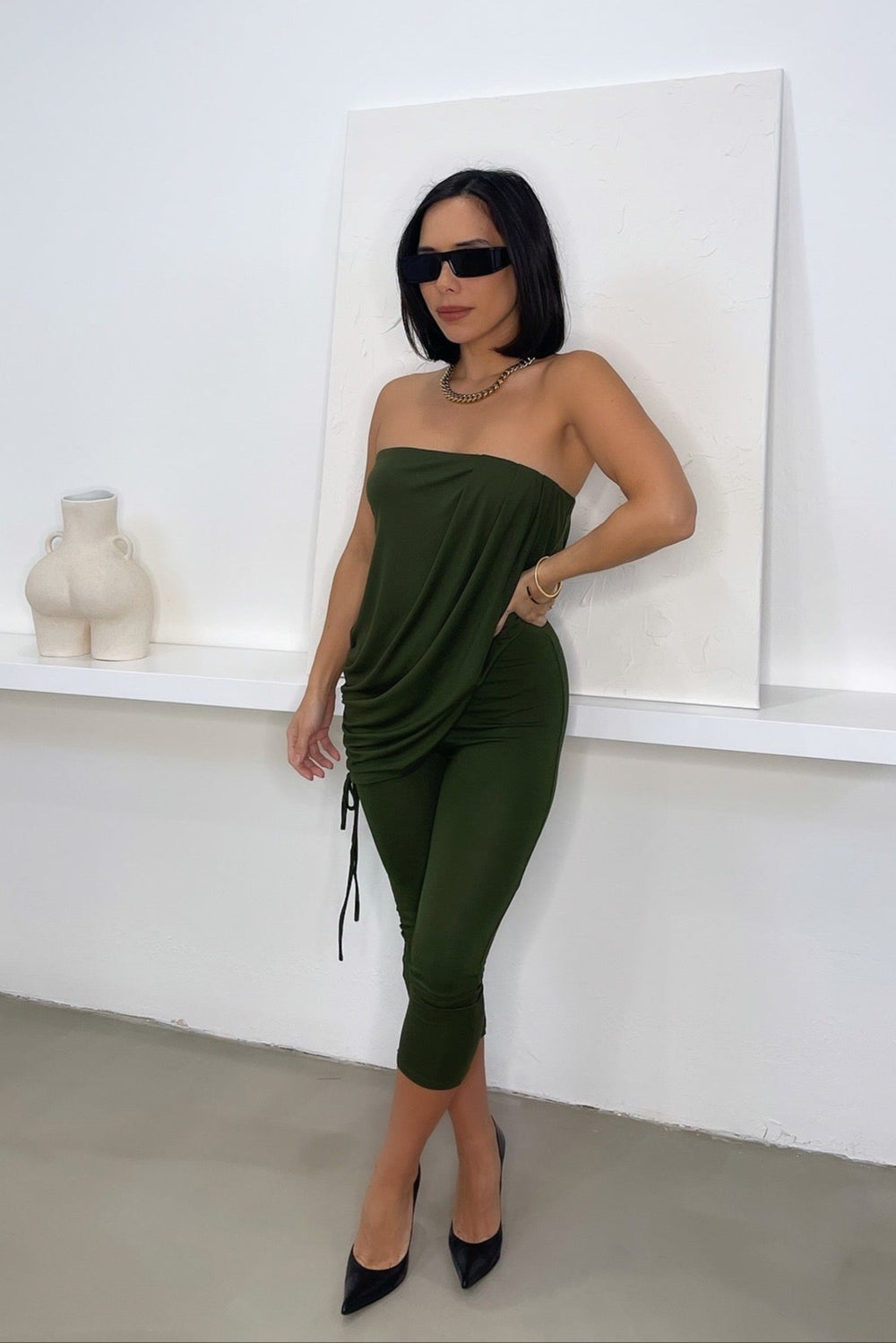 Brooke Capri Jumpsuit - Olive Green