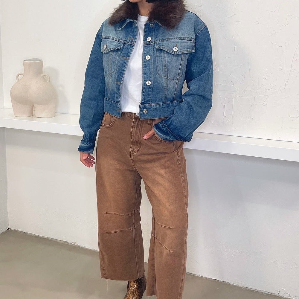 Carina Short Faux Fur Jacket - Denim