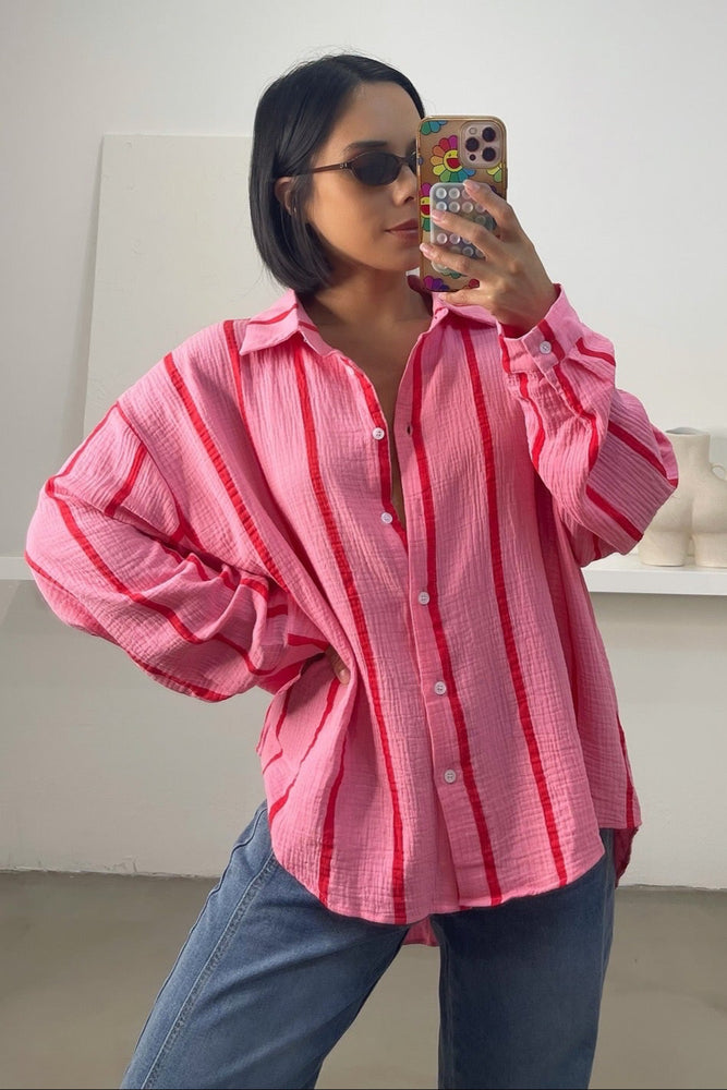 
                      
                        Quinn Oversized Shirt - Pink/Red
                      
                    
