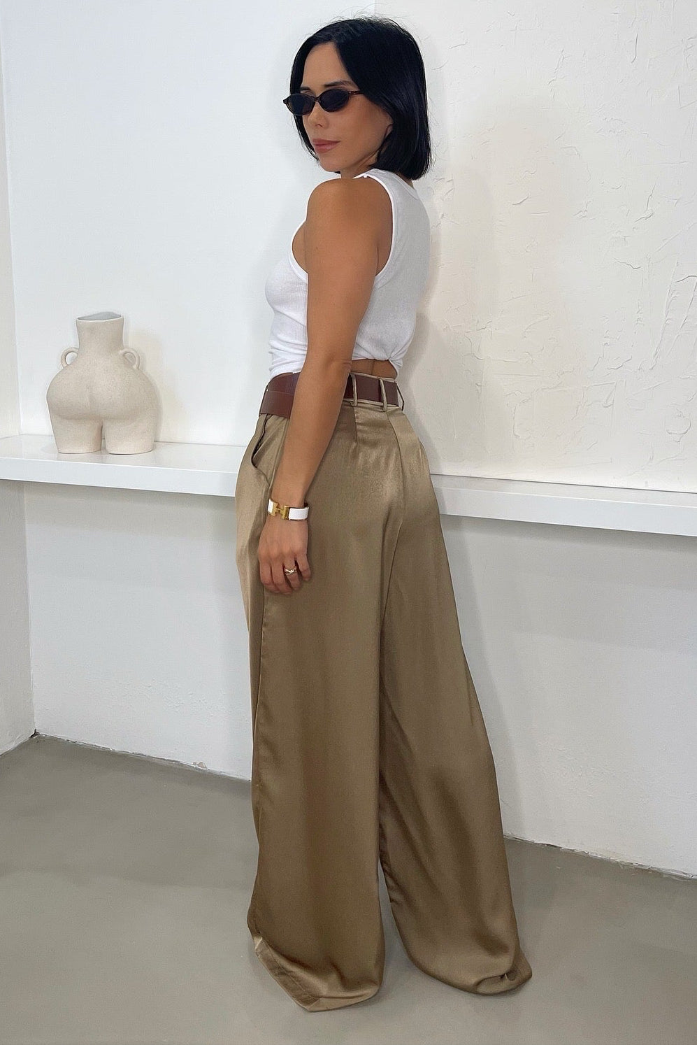 Delaney Wide Leg Pants w/Belt - Taupe