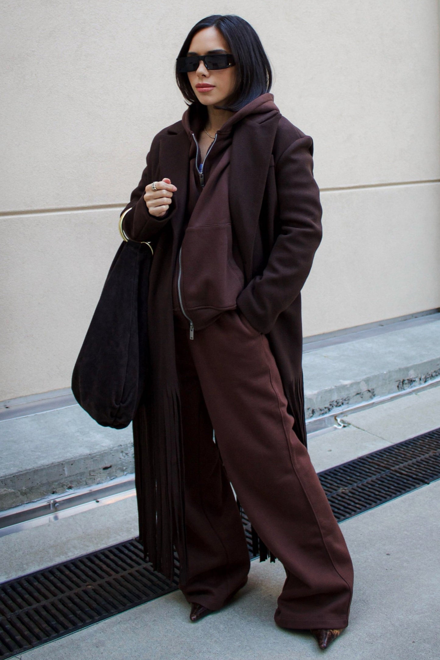 Raya Fringe Coat - Dark Brown