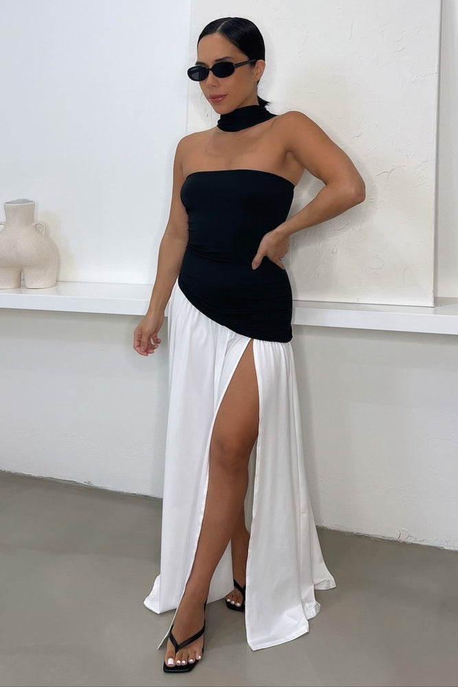 Caprina Dress w/Scarf - Black/White