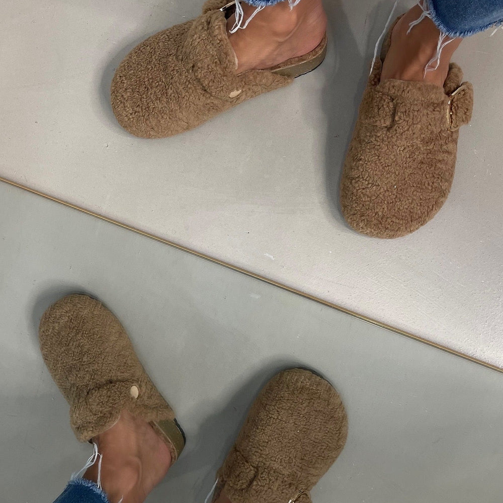 
                      
                        Shayla Faux Teddy Buckle Mules - Brown
                      
                    