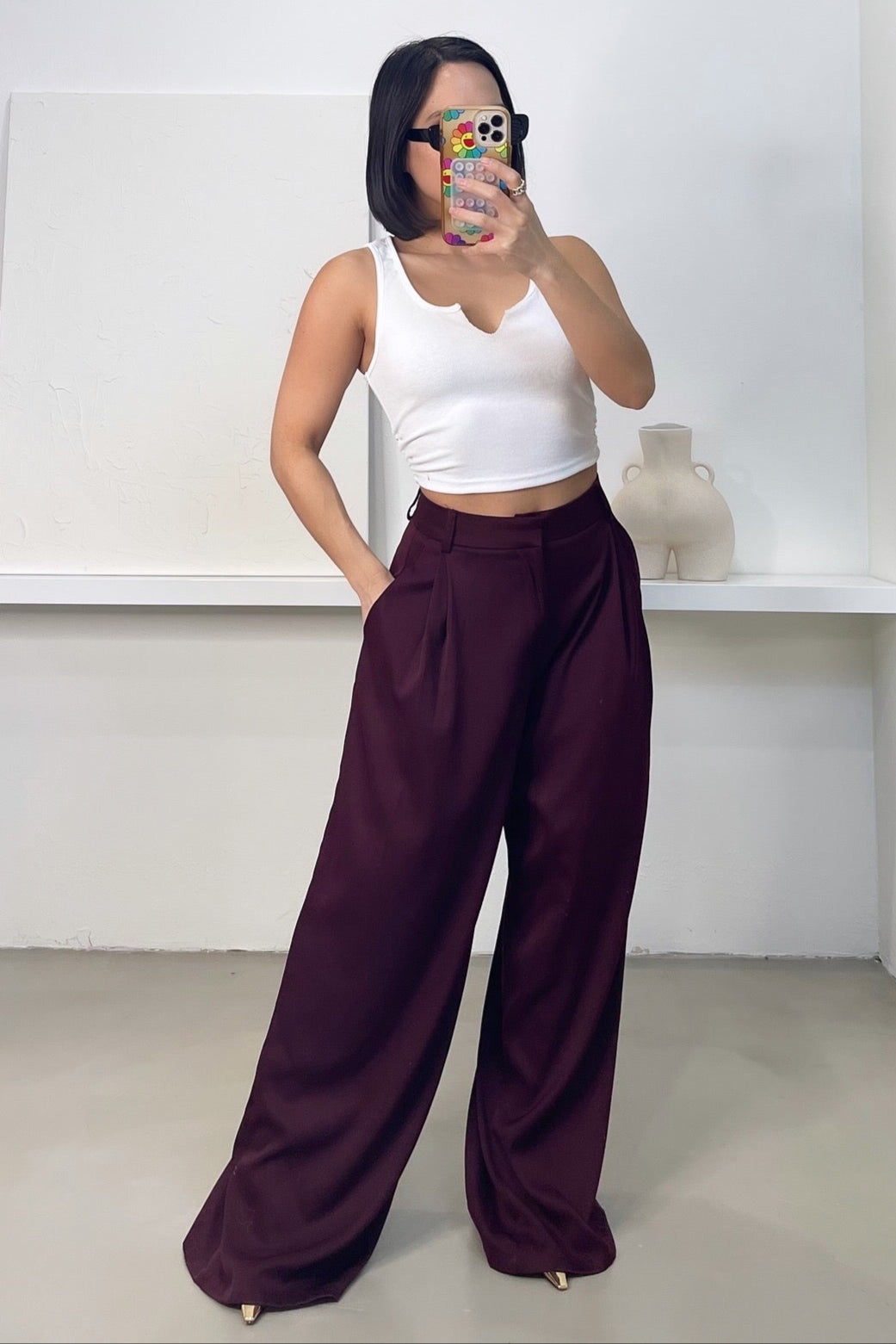 Mila Wide Leg Trousers - Burgundy