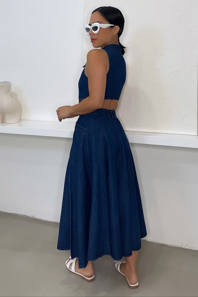 Noelle Denim Midi Dress - Blue
