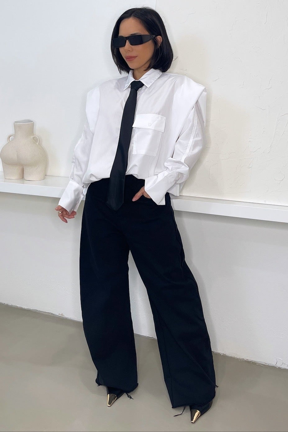 Keke Oversized Shirt & Tie - White