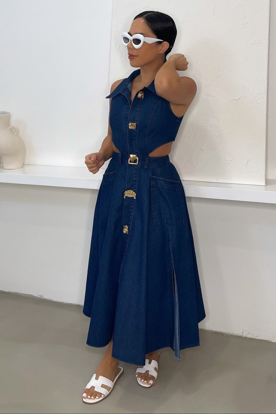 Noelle Denim Midi Dress - Blue