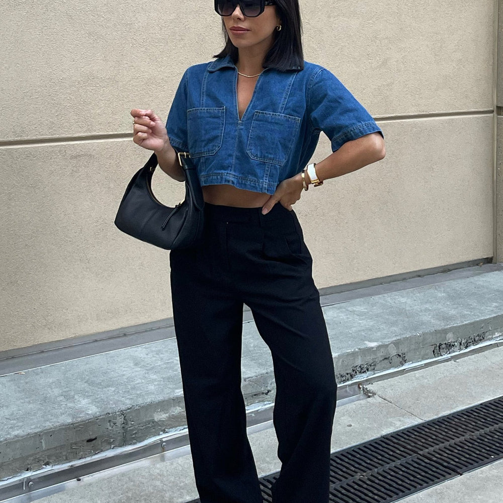 
                      
                        Mila Denim Cropped Top— Dark Denim
                      
                    