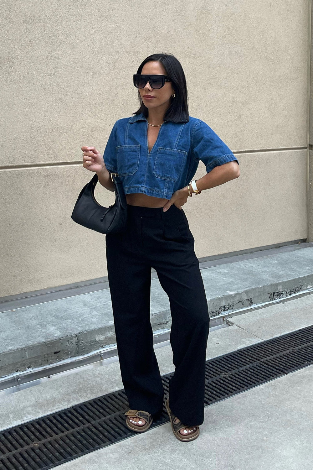 Mila Denim Cropped Top— Dark Denim - Trice Boutique