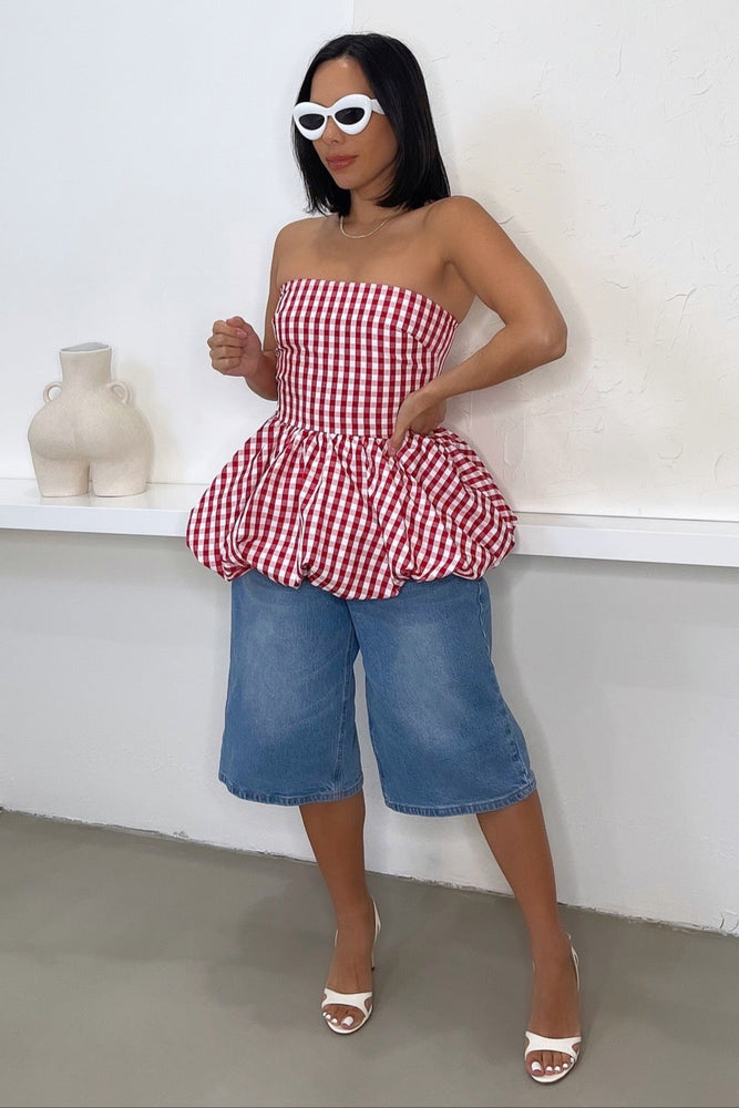 
                      
                        Cherry Ruffle Top - Gingham Red
                      
                    