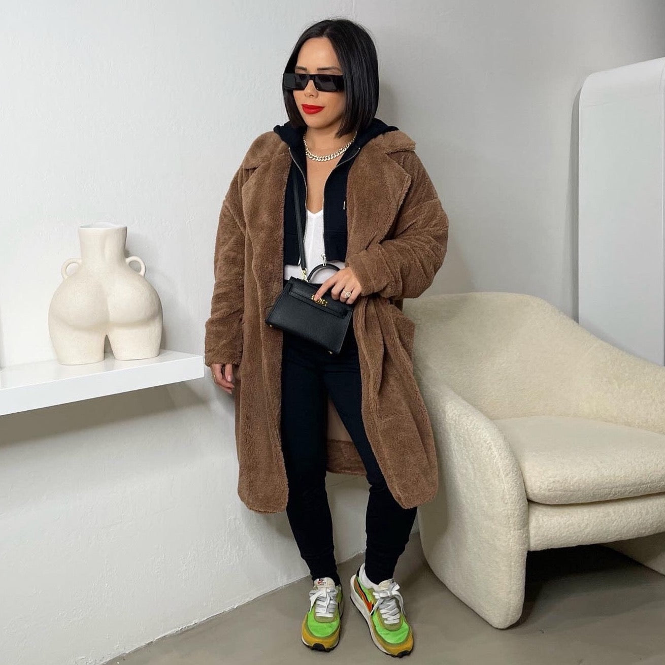 Brown Fuzzy Fleece Coat