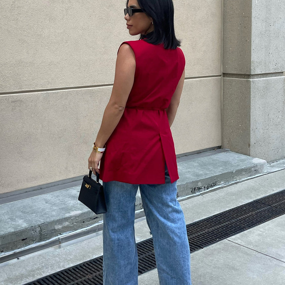 Camilla Belted Blazer Vest - Red