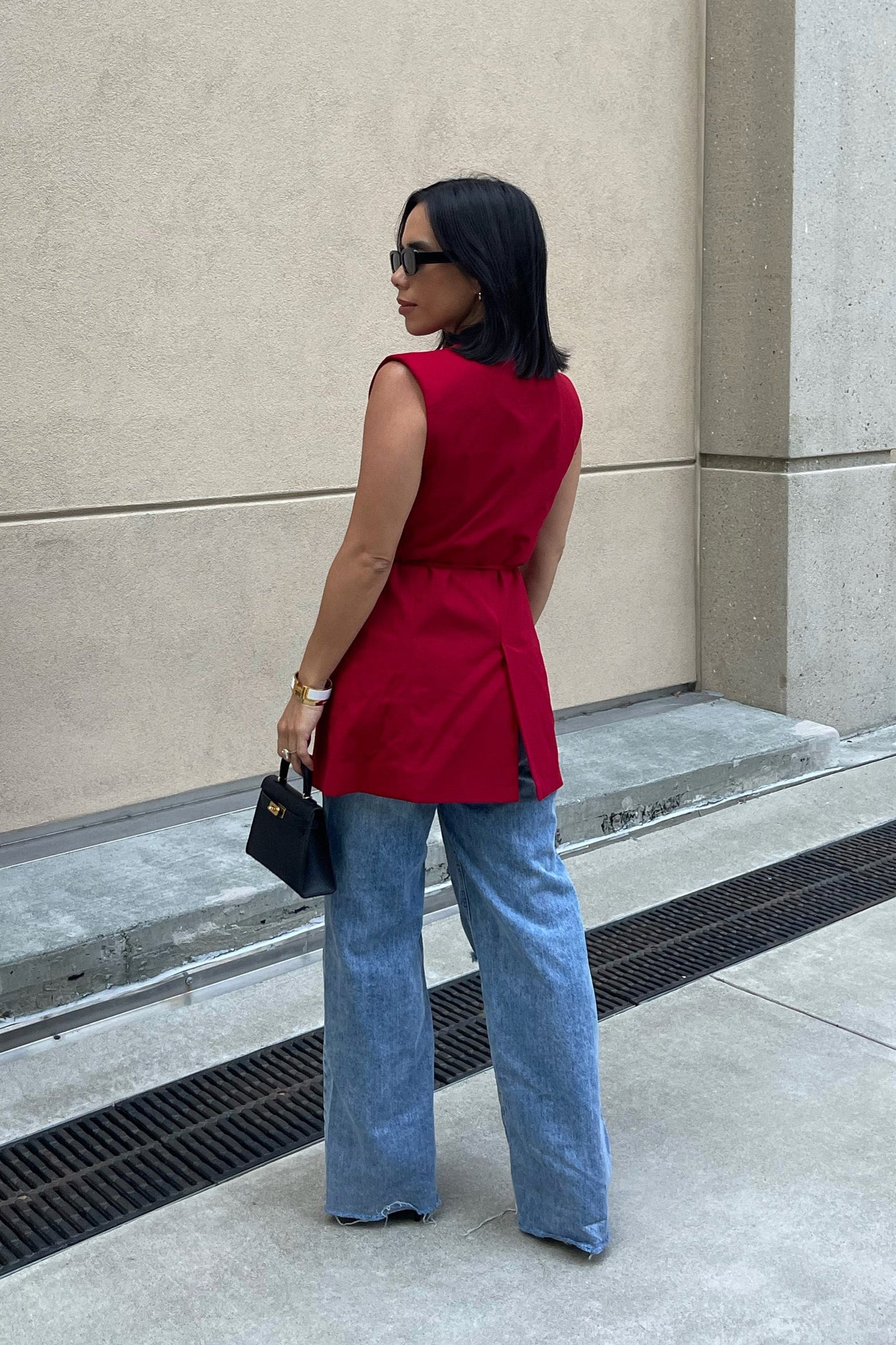 Camilla Belted Blazer Vest - Red