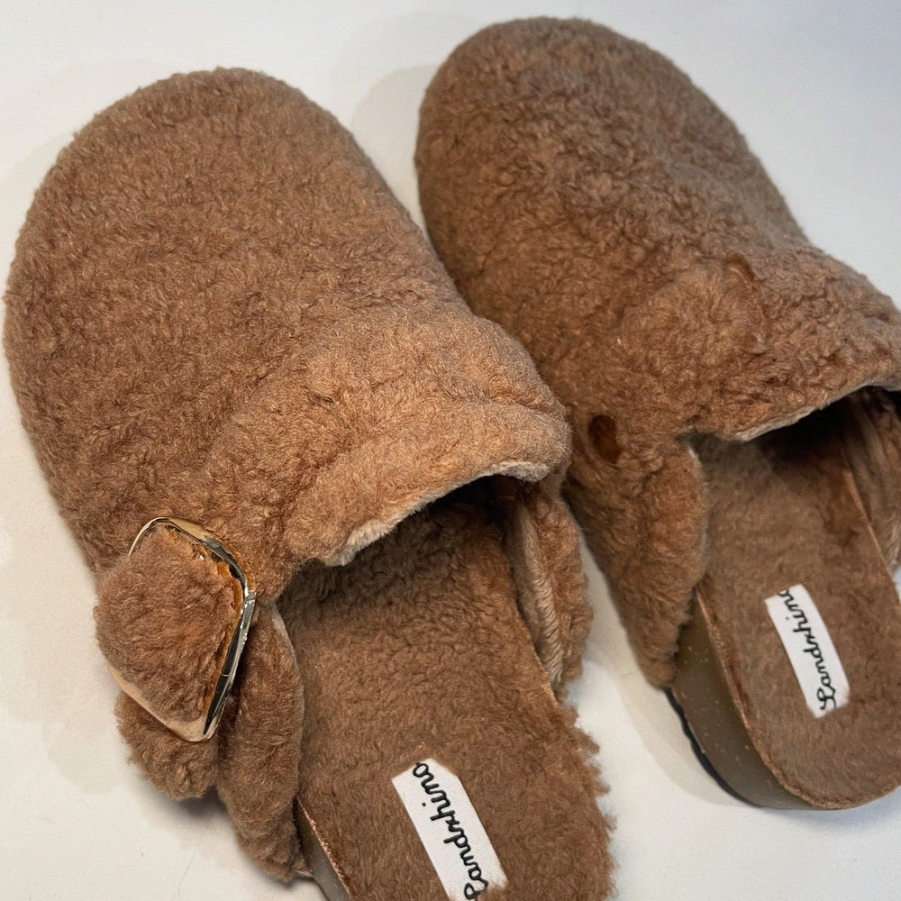 
                      
                        Shayla Faux Teddy Buckle Mules - Brown
                      
                    